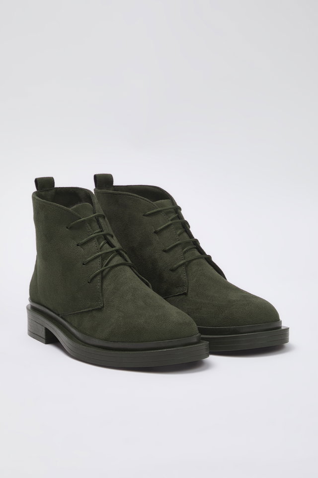 Khaki - Brown Suede Lace-Up Detailed Women's Boots TAKAW26BO00082
