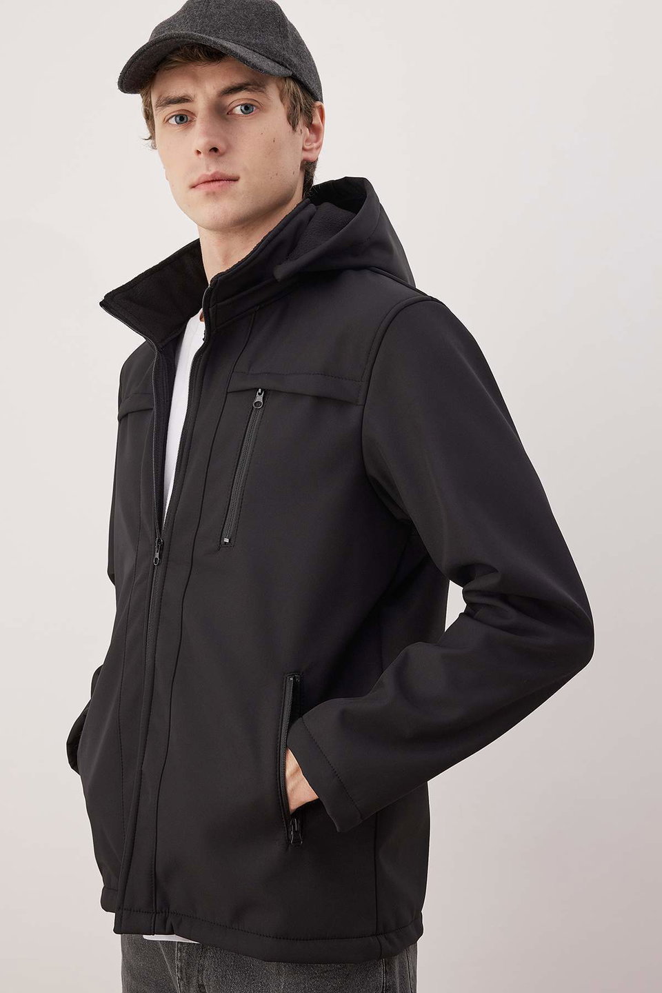 Regular Fit Detachable Hooded Softshell Wind and Water Resistant Jacket TMNAW22MO0118