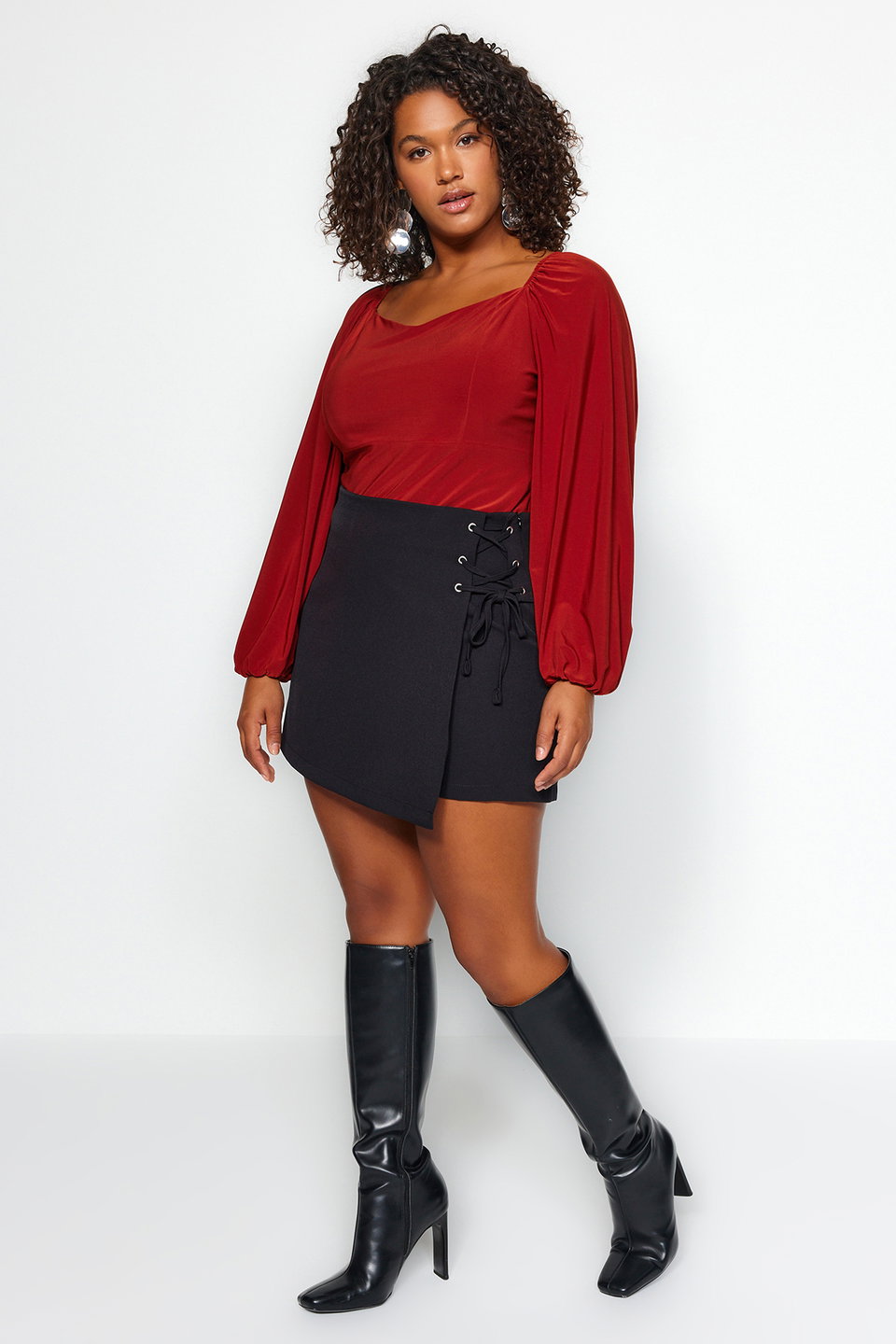 Woven Lace Detailed Mini Plus Size Shorts Skirt Tbbss22Ap00001