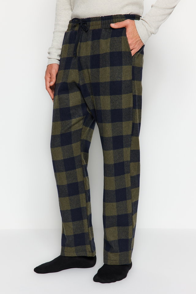 Khaki - Khaki Regular Fit Comfortable Pattern Plaid Woven Pajama Bottoms TMNAW24PJ00019