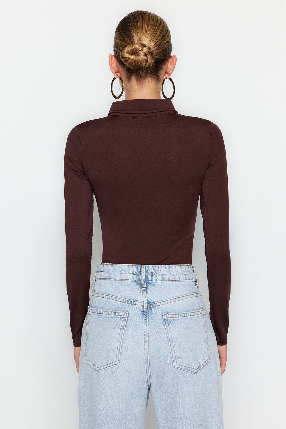 Zipper Collar Detailed Snap Snap Elastic Knitted Bodysuit TWOAW24BD00005