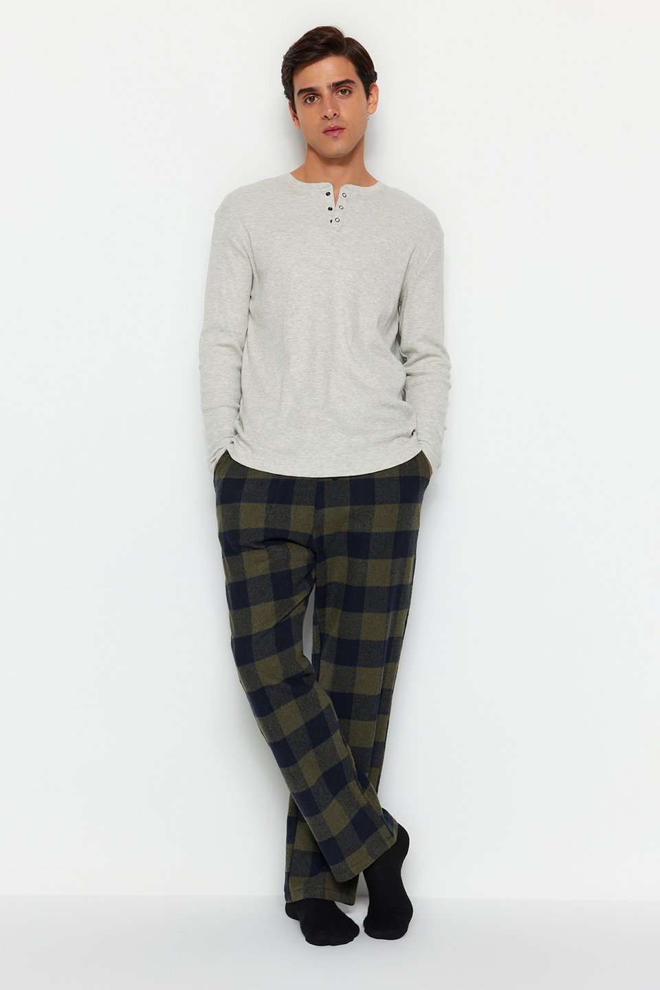 Regular Fit Comfortable Pattern Plaid Woven Pajama Bottoms TMNAW24PJ00019