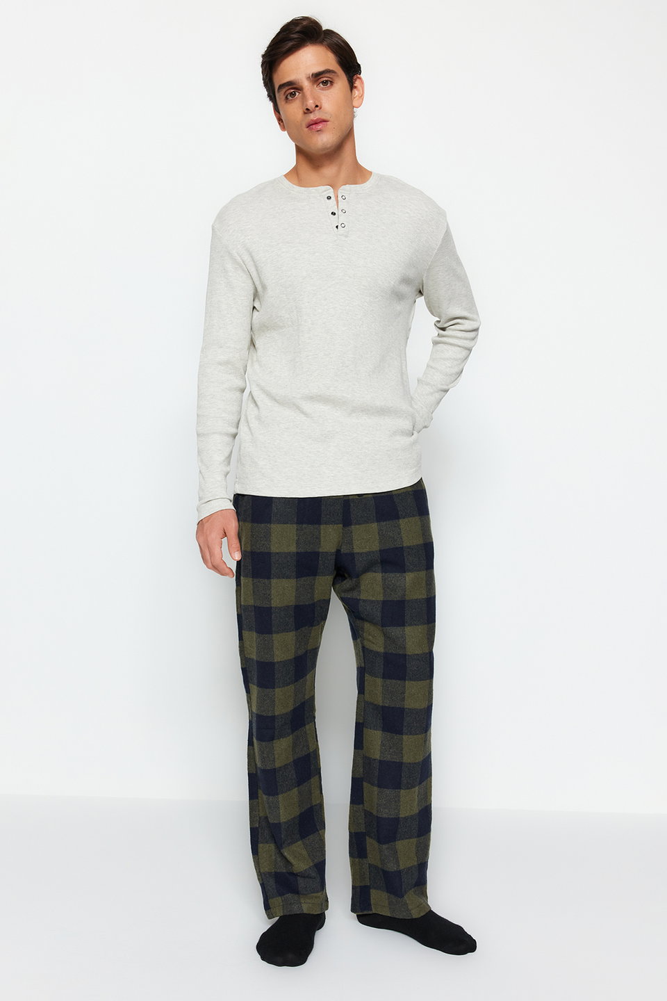 Regular Fit Comfortable Pattern Plaid Woven Pajama Bottoms TMNAW24PJ00019