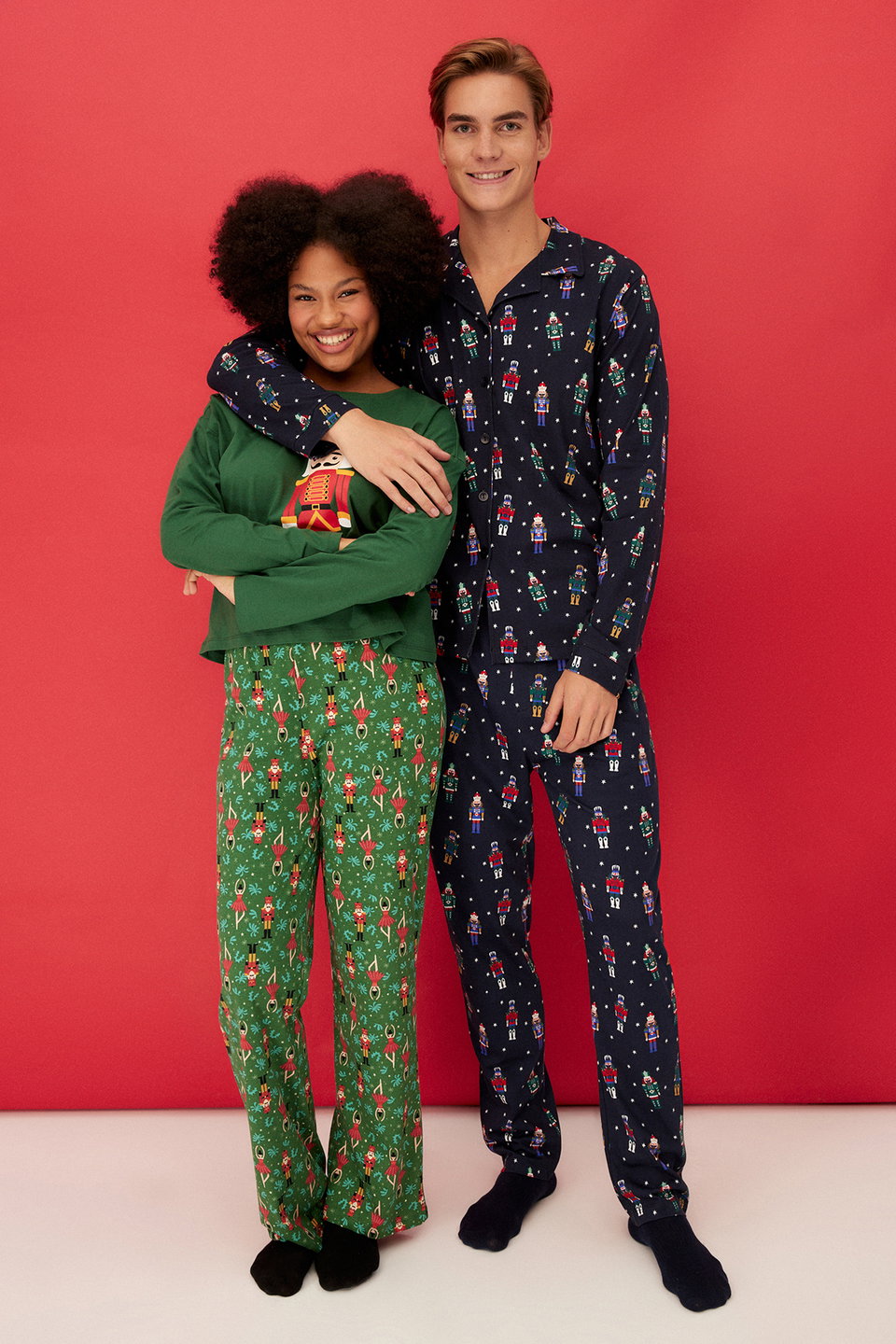 New Year Themed Shirt Collar Regular fit Knitted 100% Cotton Pajama Set TMNAW24PT00048