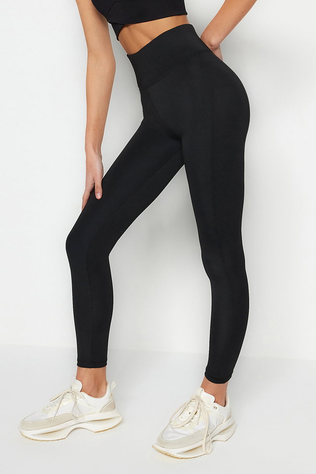 Black - Anthracite Wide Waist Elastic Extra Compression Full Length Knitted Sports Leggings TWOAW21TA0029