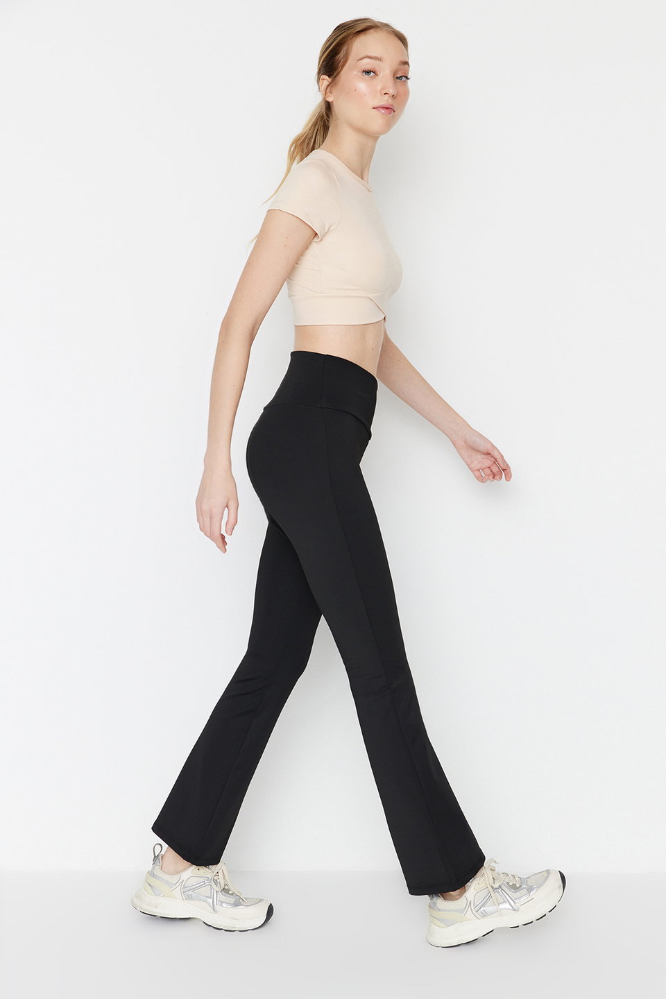 Double Breasted Waist Detailed Flare Yoga Knitted Sports Leggings THMAW23TY00005