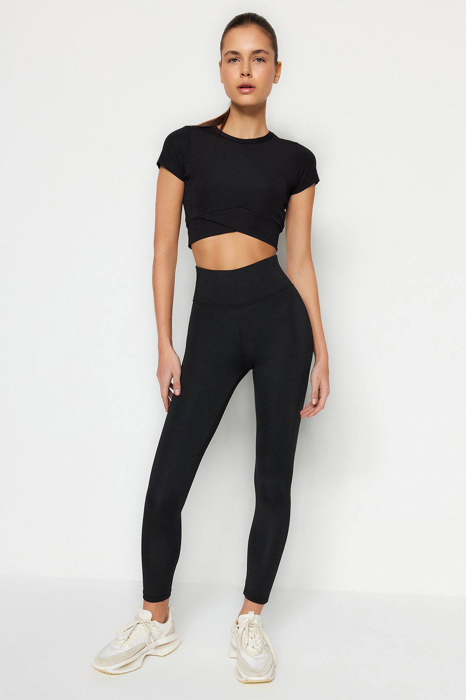 Wide Waist Elastic Extra Compression Full Length Knitted Sports Leggings TWOAW21TA0029