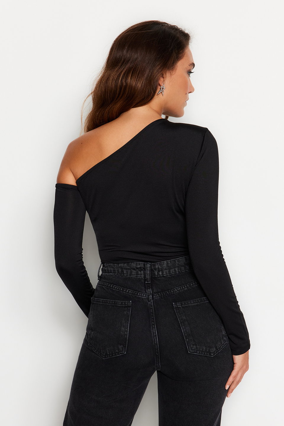 Asymmetrical Collar Long Sleeve Flexible Snap-Front Knitted Bodysuit TWOAW22BD0080