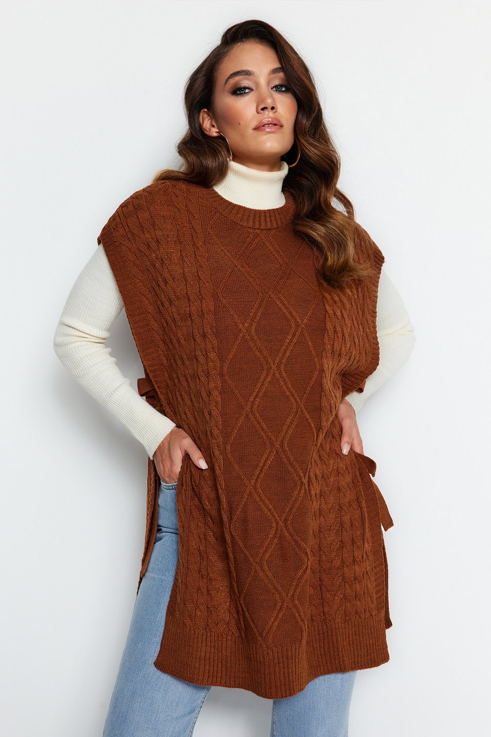 Tie Waist Braided Knitwear Sweater TCTAW22UV0018