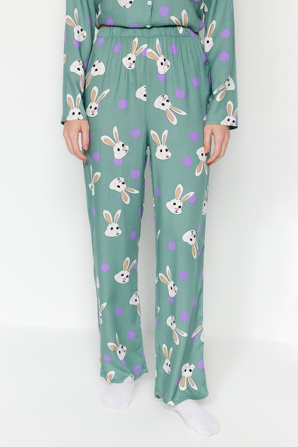 Women's Mini Me/Mom Daughter Rabbit Patterned Viscose Woven Pajamas Set Thmaw21Pt0048