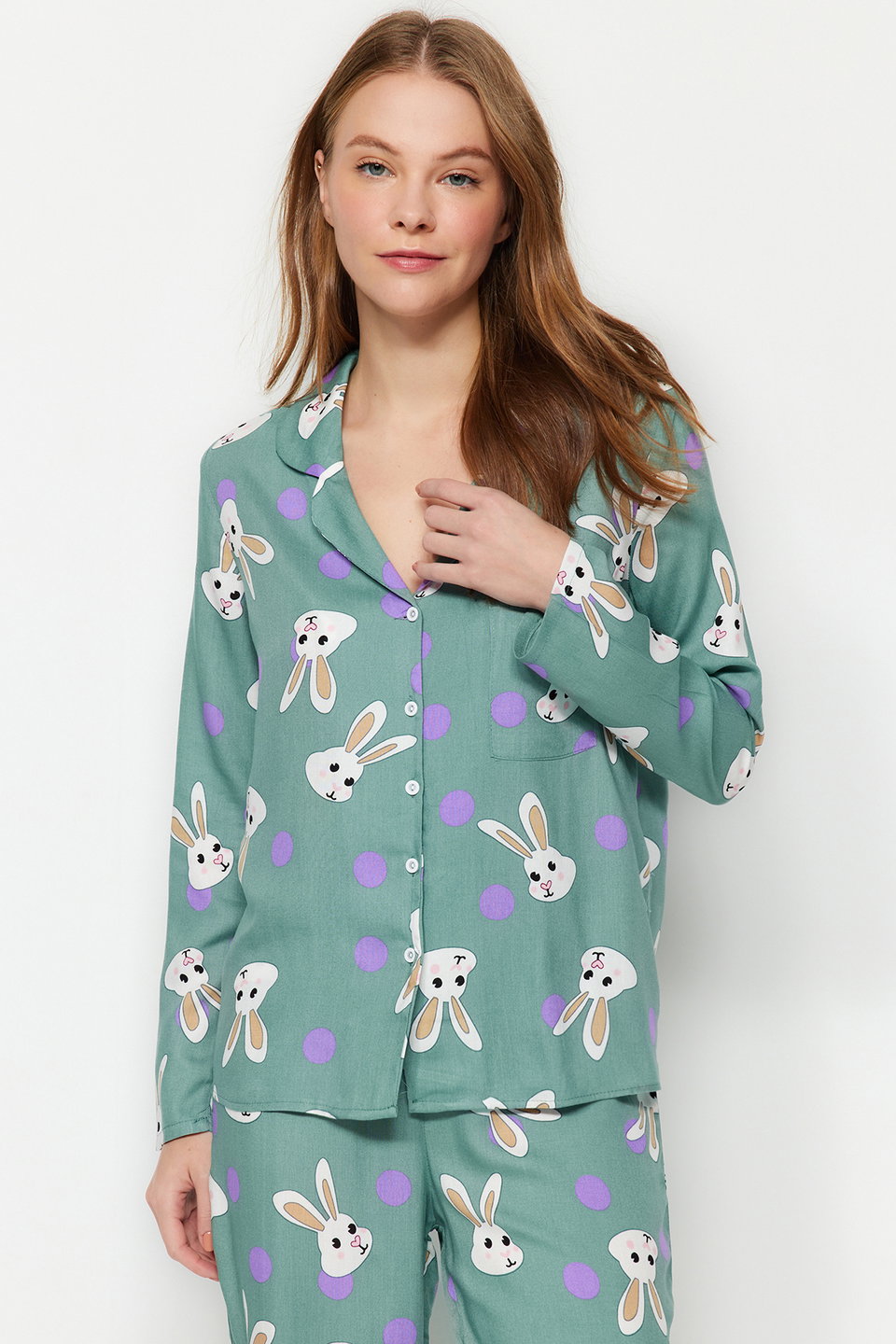 Women's Mini Me/Mom Daughter Rabbit Patterned Viscose Woven Pajamas Set Thmaw21Pt0048