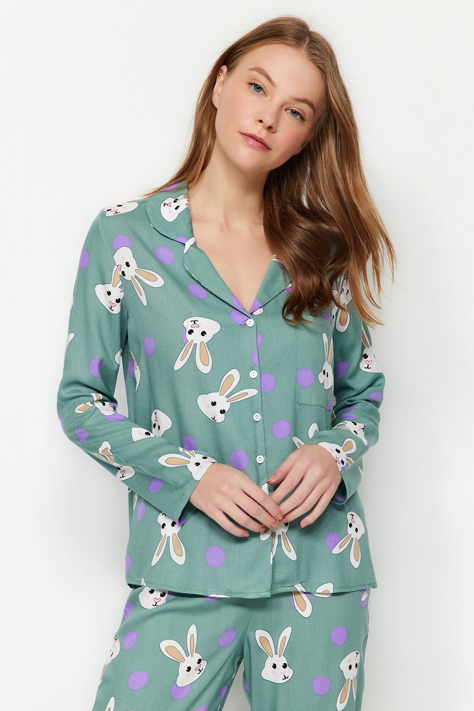 Women's Mini Me/Mom Daughter Rabbit Patterned Viscose Woven Pajamas Set Thmaw21Pt0048