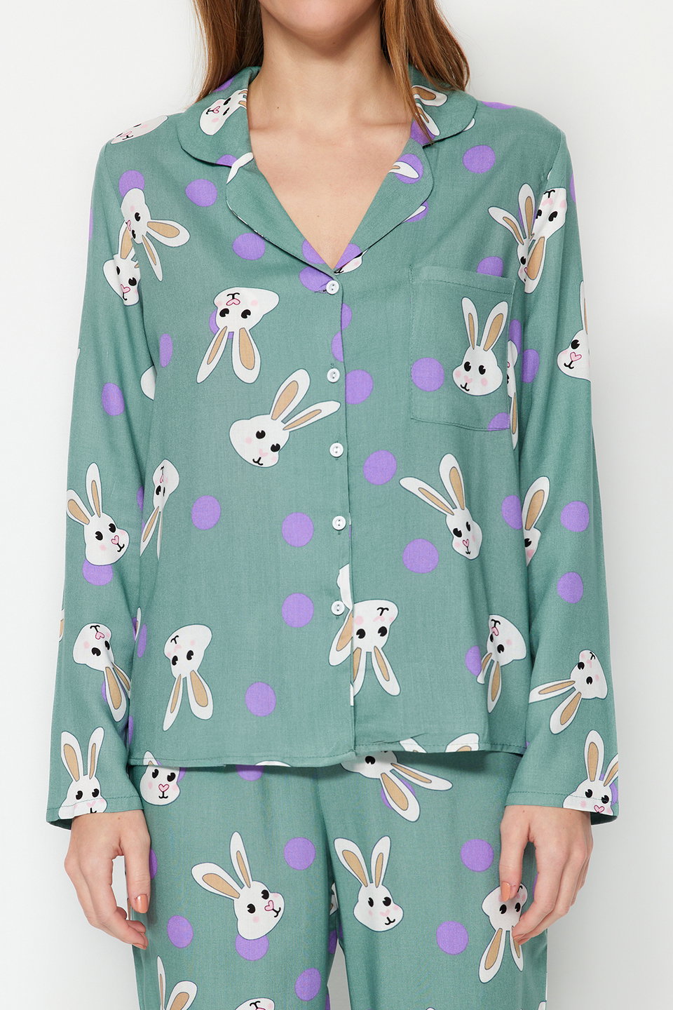 Women's Mini Me/Mom Daughter Rabbit Patterned Viscose Woven Pajamas Set Thmaw21Pt0048