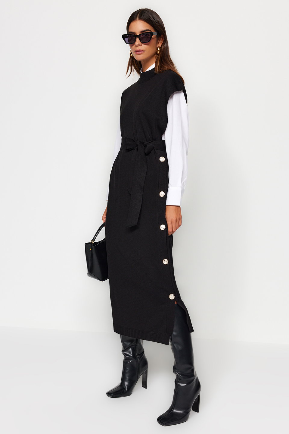 Button Detailed Knitwear Sweater Dress TCTAW24UV00038