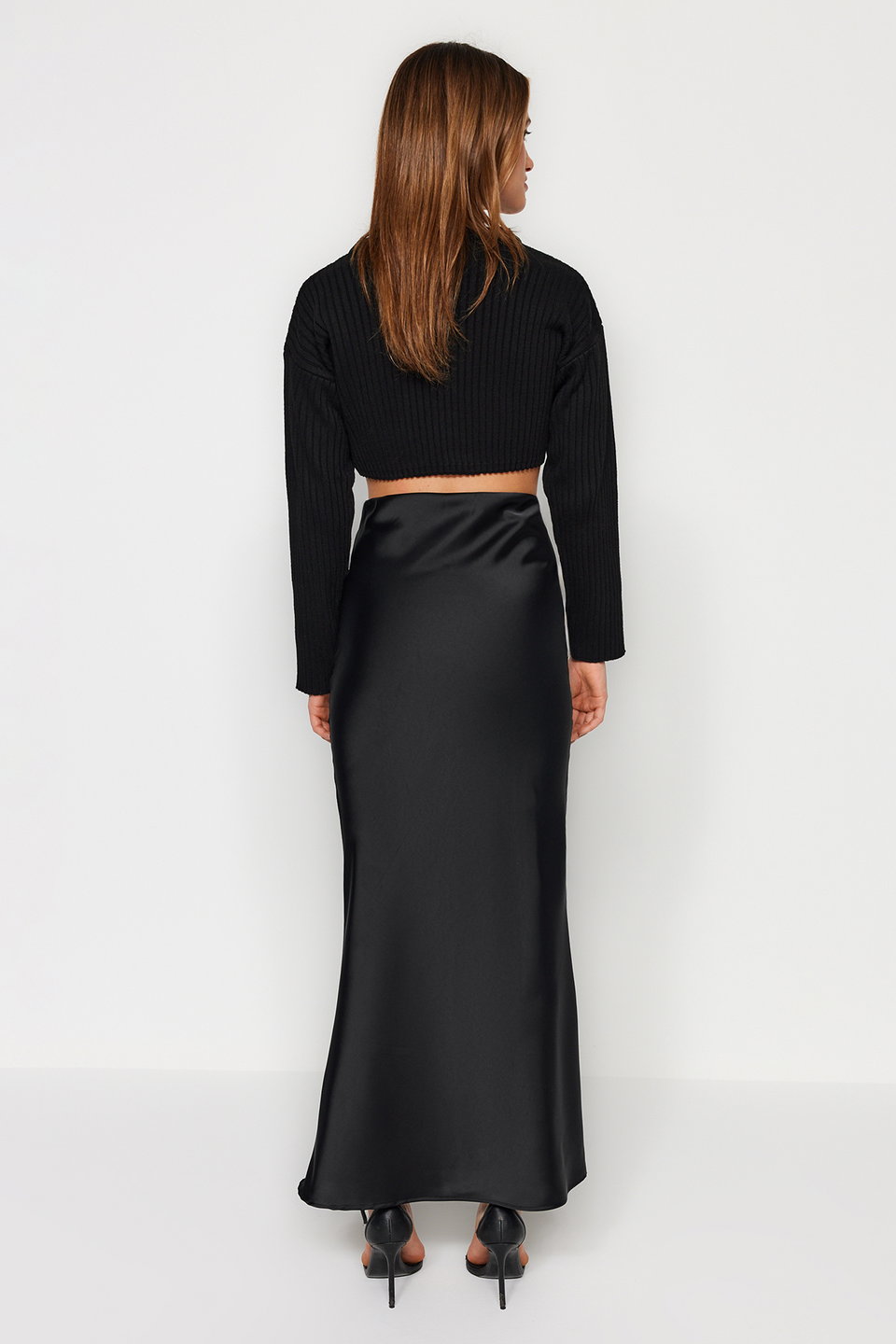 Mermaid Cut Satin Maxi Length Woven Skirt TWOAW24ET00358
