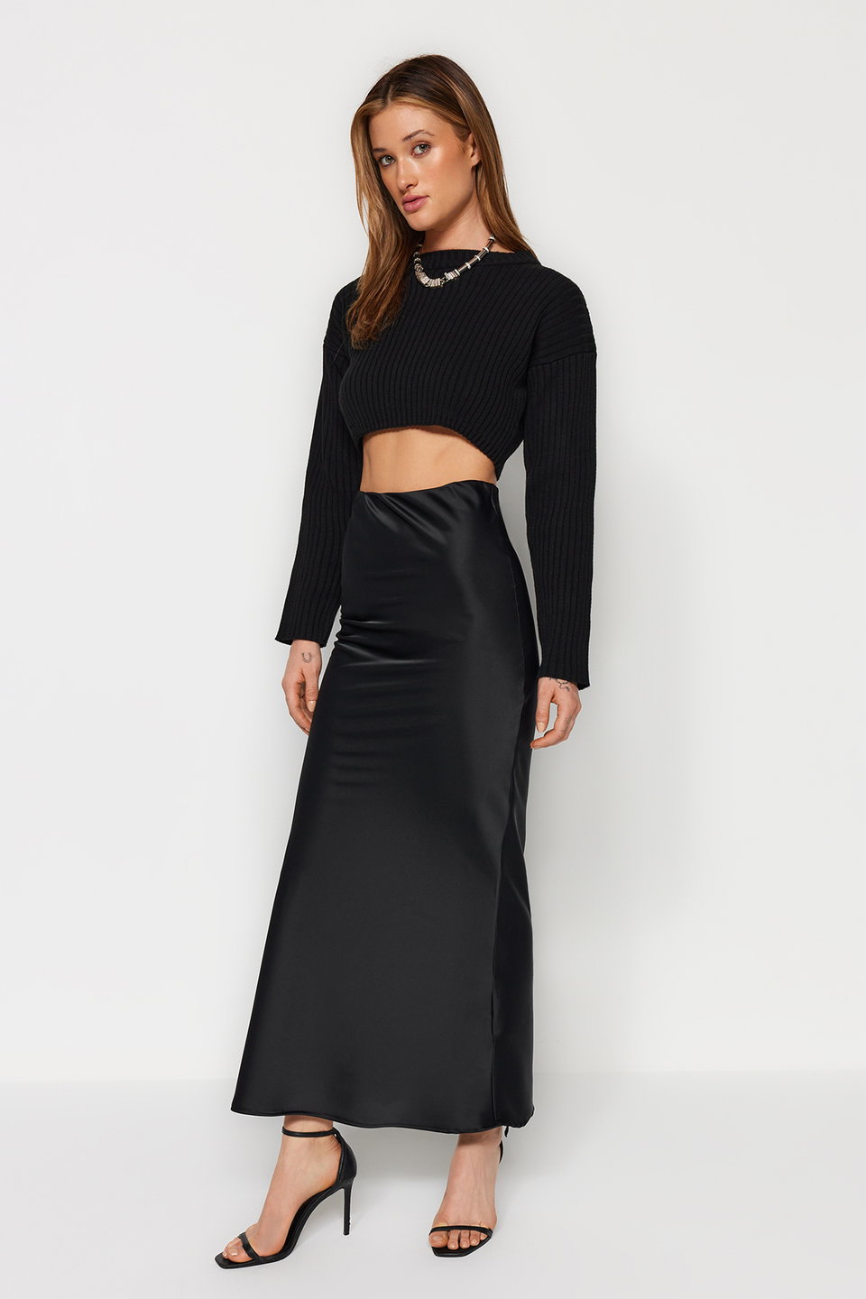 Mermaid Cut Satin Maxi Length Woven Skirt TWOAW24ET00358