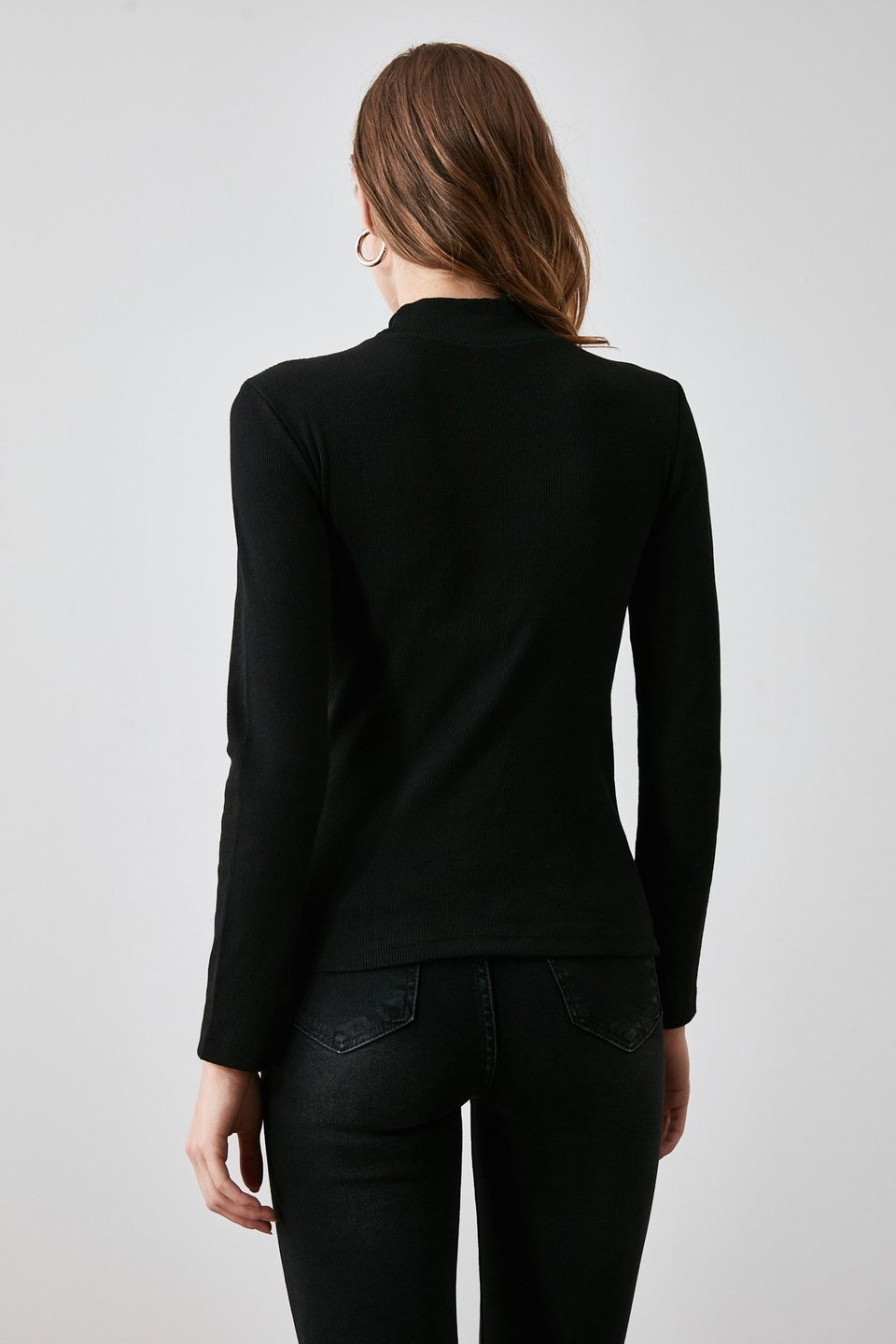 Fitted High Collar Long Sleeve Ribbed Stretchy Knitted Blouse TWOAW21BZ0423