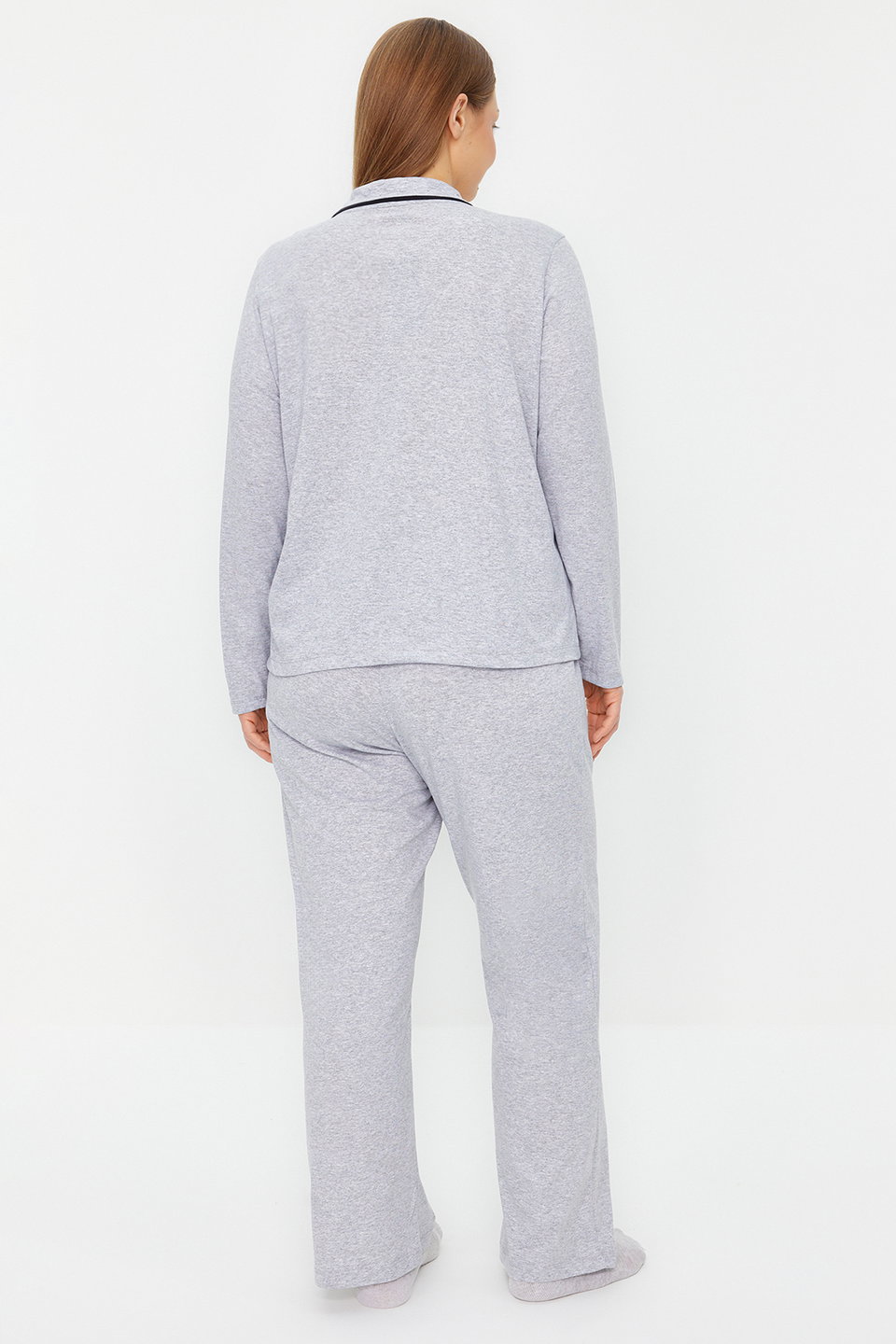 Piping and Pocket Detailed Printed Knitted Pajama Set TBBAW24AI00038