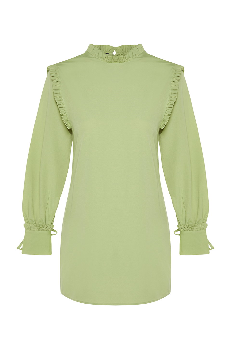 Shoulder and Cuff Frilly Woven Cotton Tunic TCTSS23UK00083