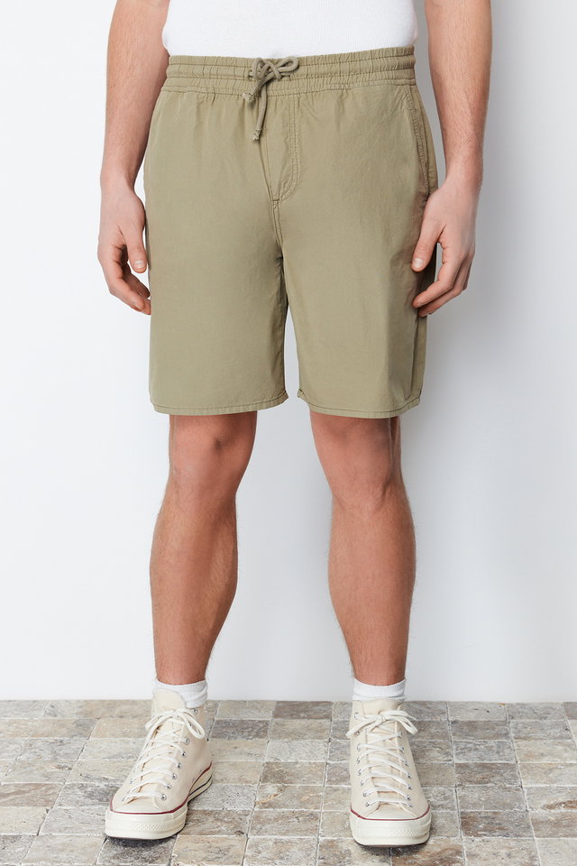 Light Khaki - Navy Blue Regular Fit Paper Touch Soft Touched Waist Shorts Bermuda TMNSS24SR00006
