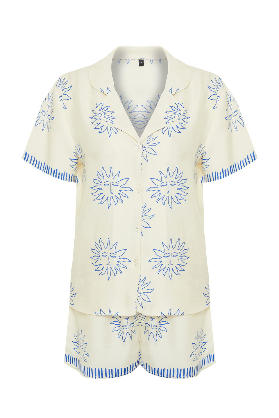 Sun Patterned Viscose Shorts Woven Pajama Set THMSS24PT00009