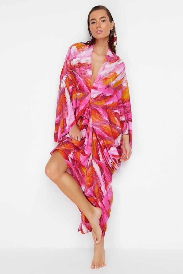 Pink-Multicolor - Khaki Wide Fit Maxi Woven Gathered Beach Dress TBESS23EL00274