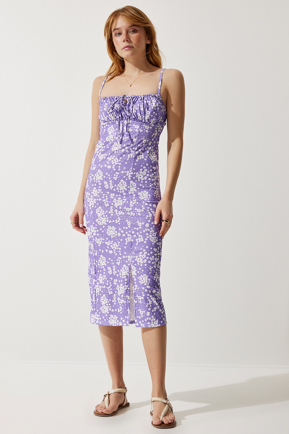 Women's Floral Slit Summer Knitted Dress CI00029