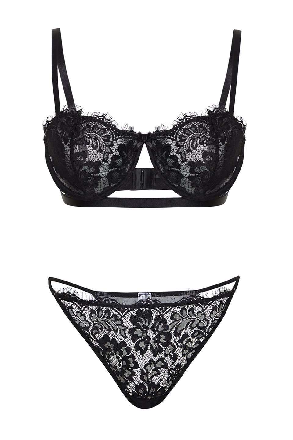 Lace Ribbon/Bow Rope Strap Underwire Uncovered Knitted Underwear Set TBBSS24DG00011