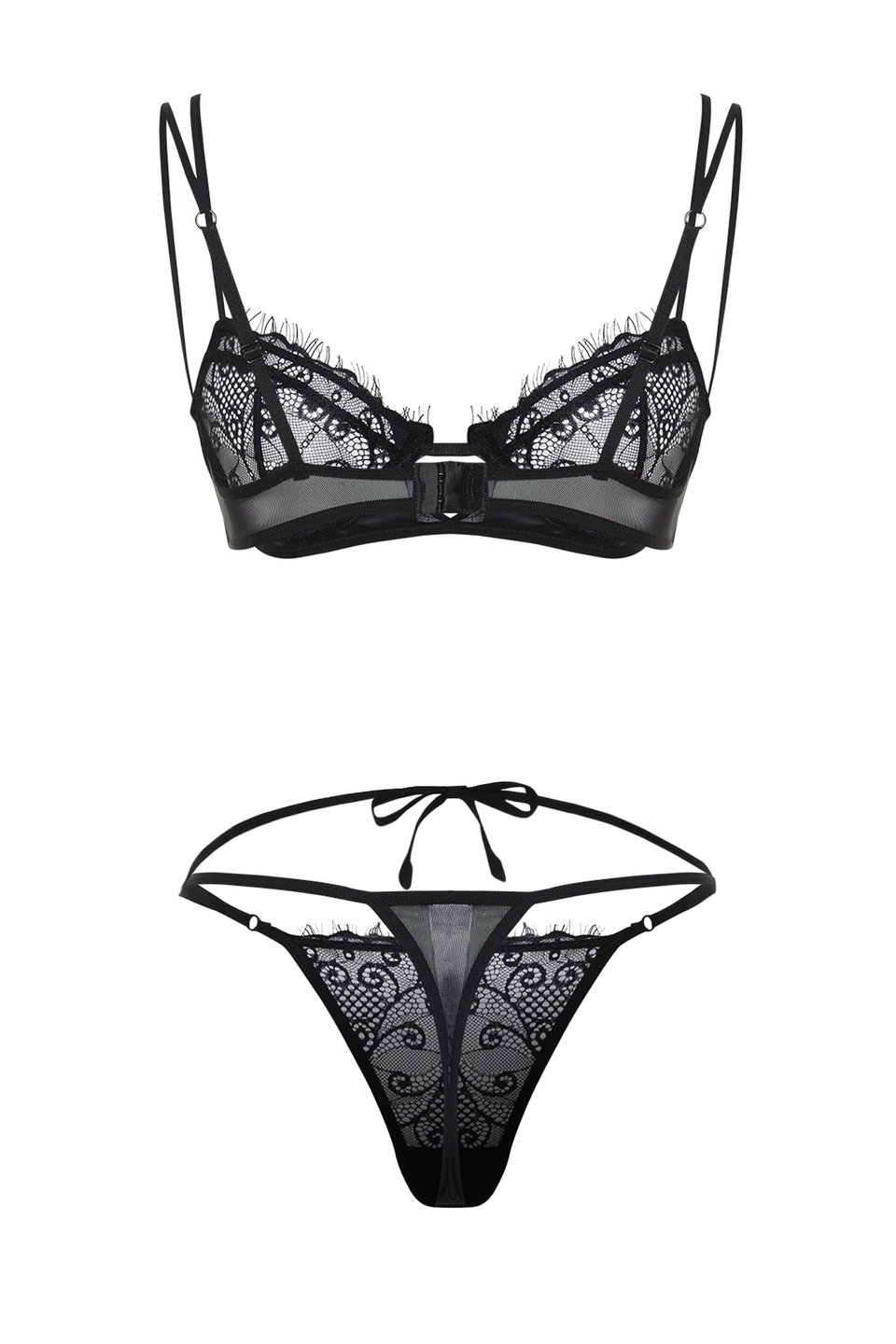 Lace Piping Detailed Rope Strapless Knitted Underwear Set THMSS24CC00025