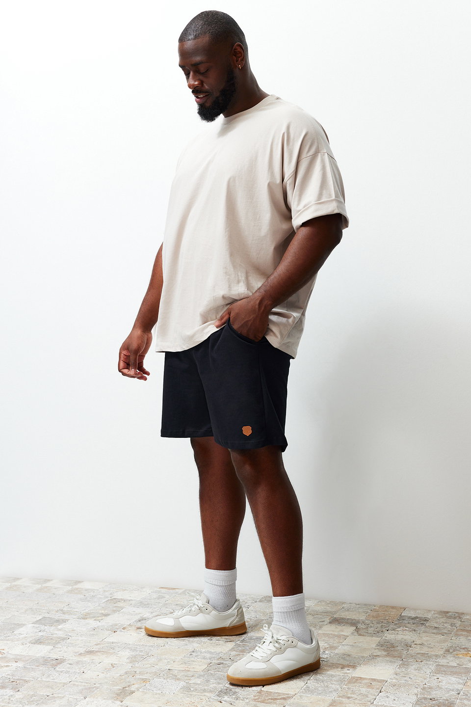 Plus Size Regular Cut PU Label Appliqued Shorts TMNSS24AP00002