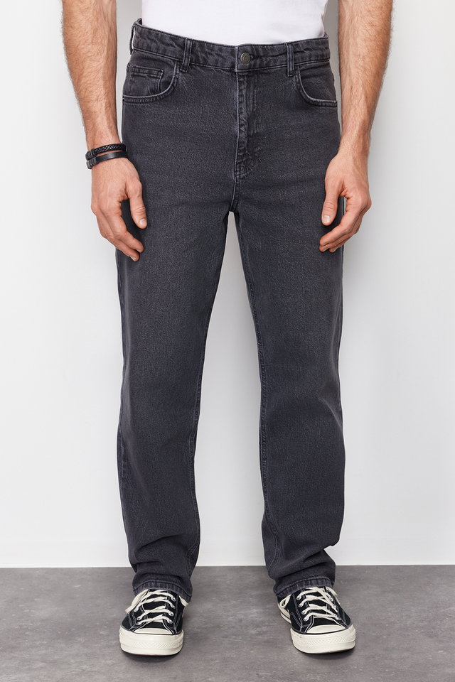 Anthracite - Anthracite Smoke Baggy/ 90's Straight Fit Jeans Loose Denim Trousers TMNSS24JE00012