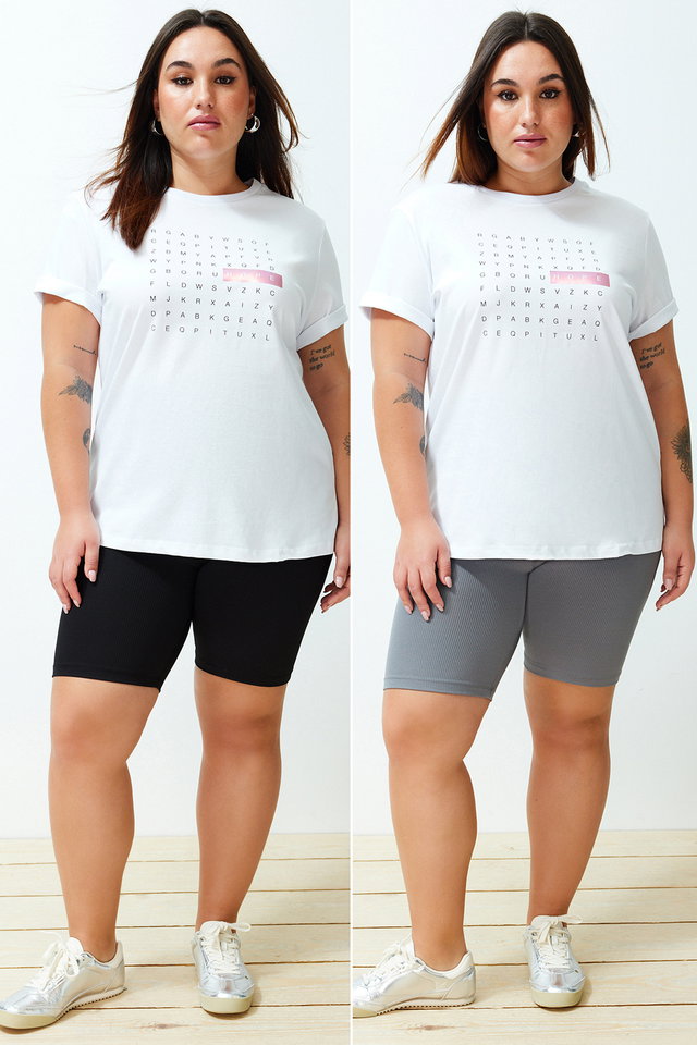 Black-Grey - Black-Gray High Waist 2-Pack Biker/Cyclist/Short Plus Size Leggings TBBSS24BV00000