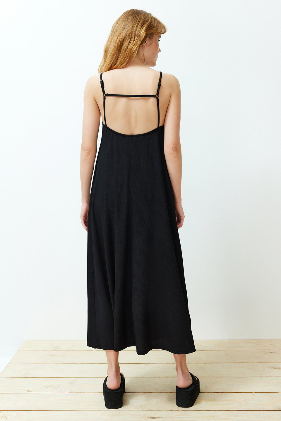 Adjustable Straps Square Neck A-Line Crepe/Textured Knit Maxi Dress TWOSS24EL00060