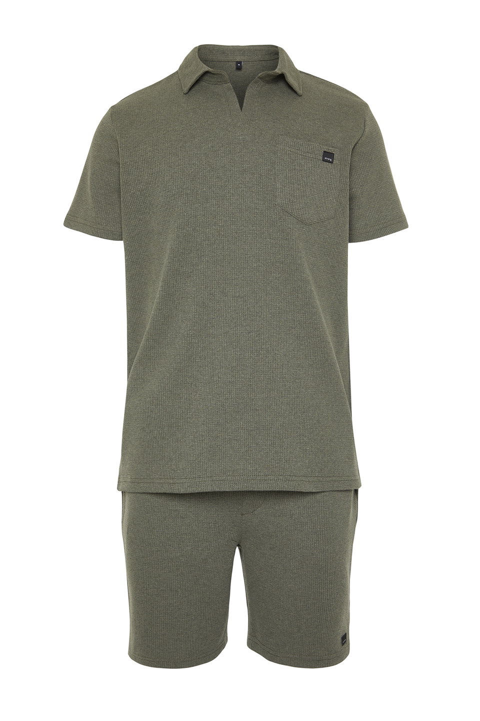 Camel Regular Cut Textured Fabric Labeled Polo Collar Tracksuit Set TMNSS23EM00003