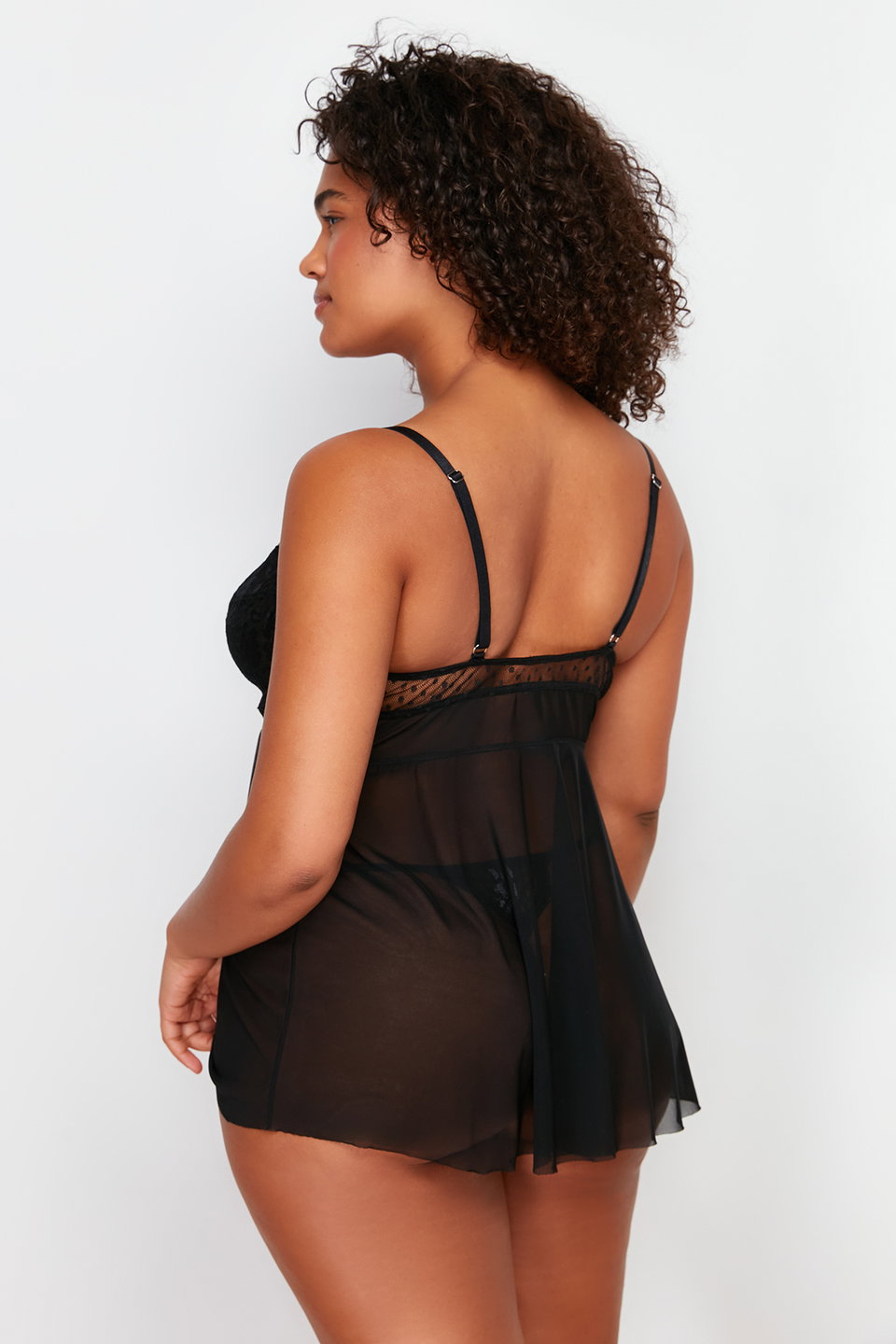 High Waist Lace Underwire Adjustable Babydoll & Thong Set TBBSS24DH00001