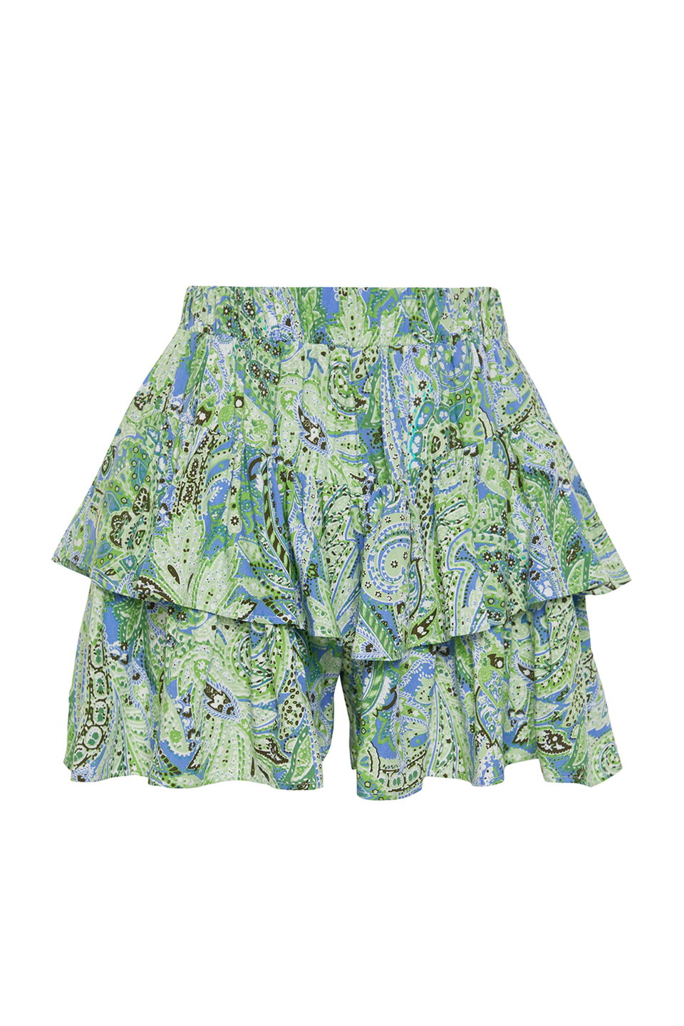 Oil Shawl Pattern Ruffle Waist Elastic Detail Viscose Woven Shorts TWOSS24SR00053