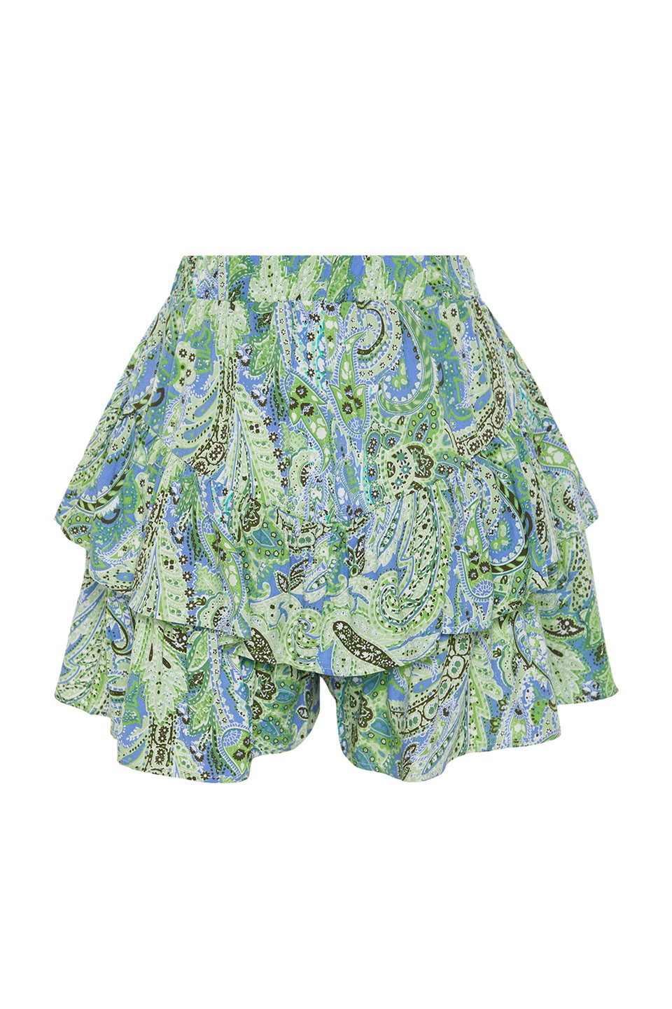 Oil Shawl Pattern Ruffle Waist Elastic Detail Viscose Woven Shorts TWOSS24SR00053