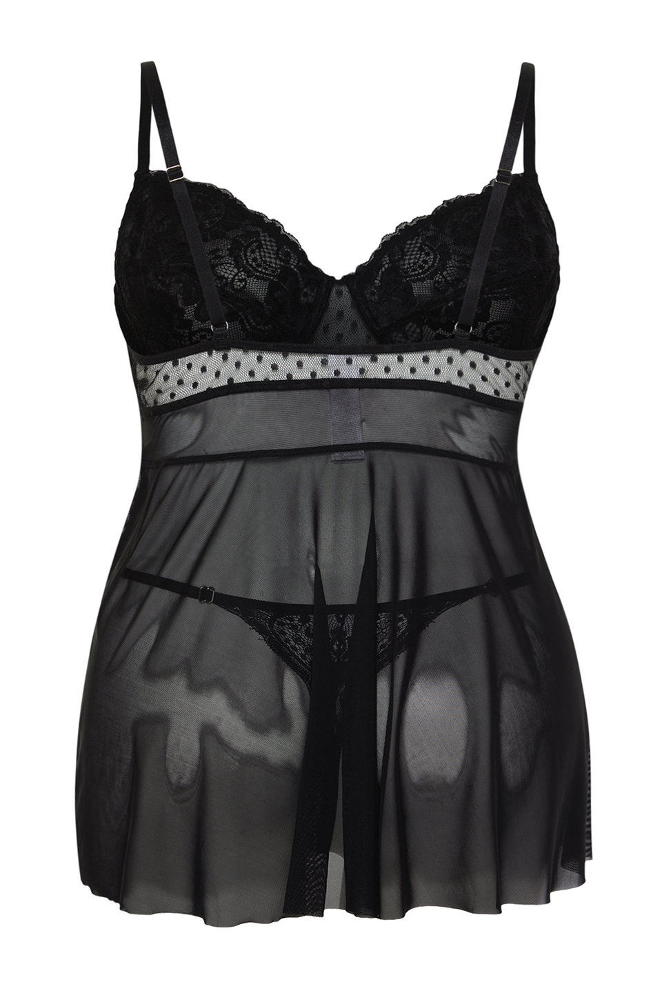 High Waist Lace Underwire Adjustable Babydoll & Thong Set TBBSS24DH00001