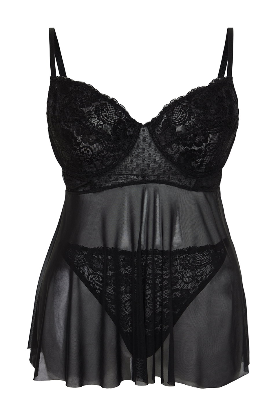 High Waist Lace Underwire Adjustable Babydoll & Thong Set TBBSS24DH00001