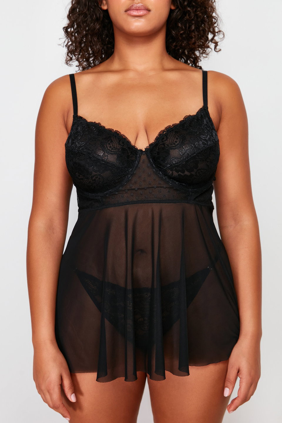 High Waist Lace Underwire Adjustable Babydoll & Thong Set TBBSS24DH00001
