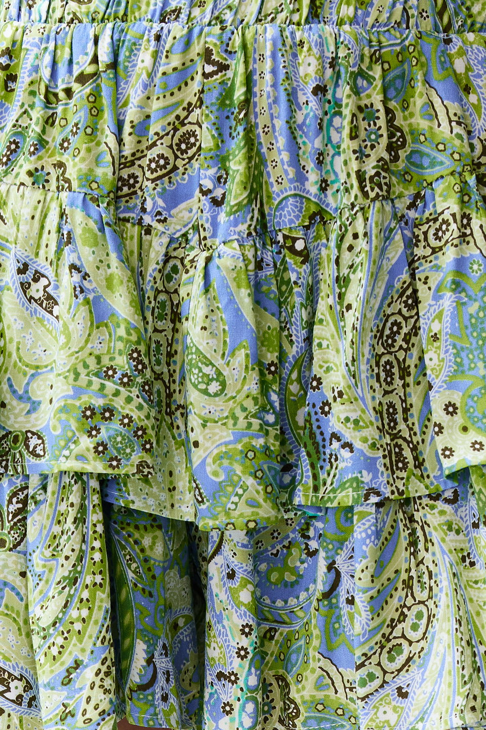 Oil Shawl Pattern Ruffle Waist Elastic Detail Viscose Woven Shorts TWOSS24SR00053