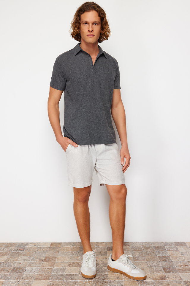Grey - Mink Regular Fit Elastic Waist Linen Look Short Shorts & Bermuda TMNSS22SR0020