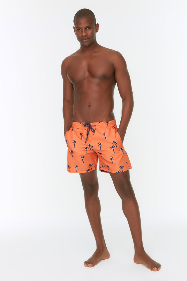 Salmon - Salmon Tropical Printed Standard Size Swimsuit Swim Shorts TMNSS21DS0021