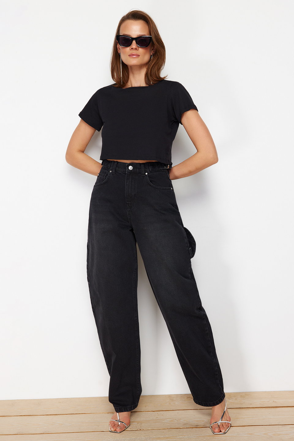 More Sustainable Washed Effect Loose Fit High Waist Loose Baggy Jeans Twoaw24Je00308