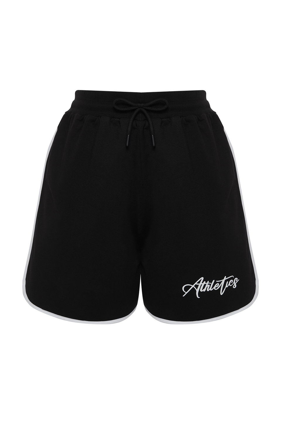 Slogan Printed Piping Detailed Knitted Plus Size Shorts & Bermuda TBBSS24AP00028