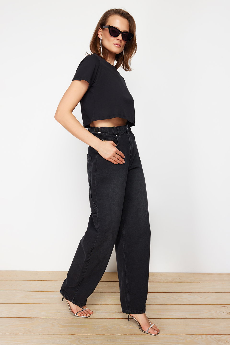 More Sustainable Washed Effect Loose Fit High Waist Loose Baggy Jeans Twoaw24Je00308