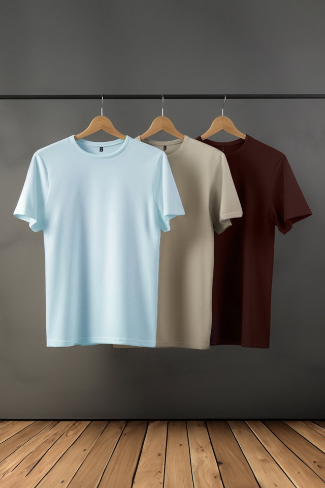 Brown-Stone - Black-Anthracite Melange-White Slim/Slim Cut Crew Neck 100% Cotton 3 Pack T-Shirt Tmnss19Bo0007