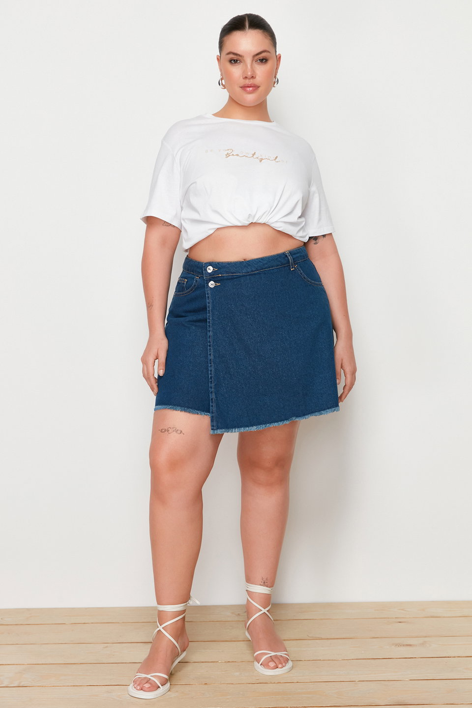 High Waist Hem Tasseled Short Skirt TBBSS23AP00008
