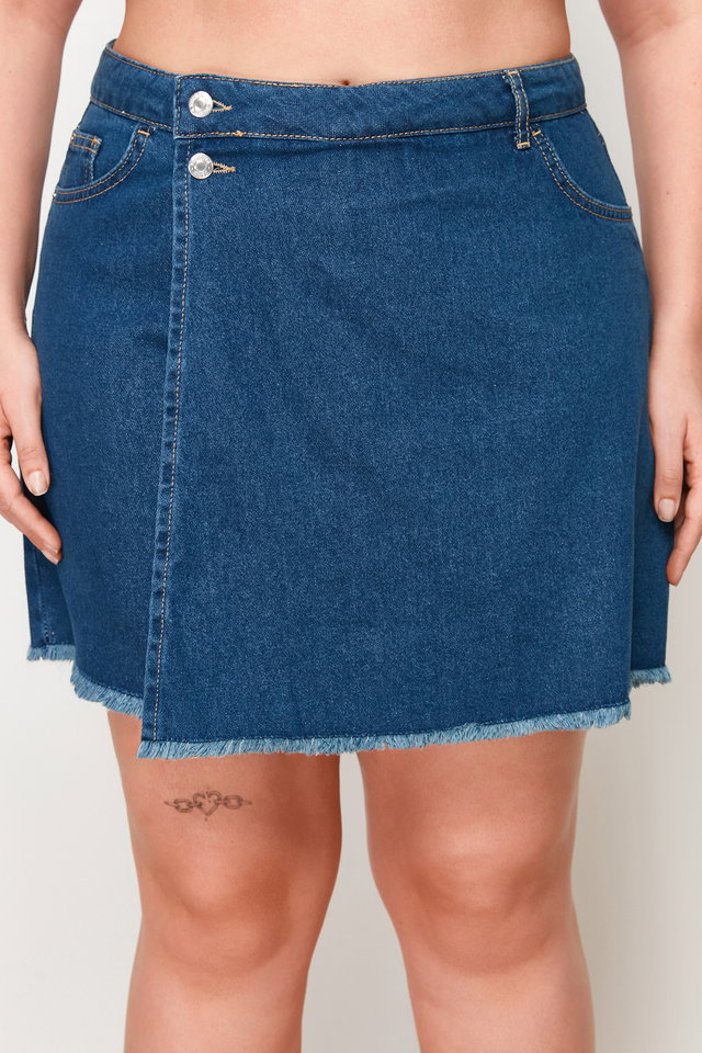 Dark blue - Dark Blue High Waist Hem Tasseled Short Skirt TBBSS23AP00008