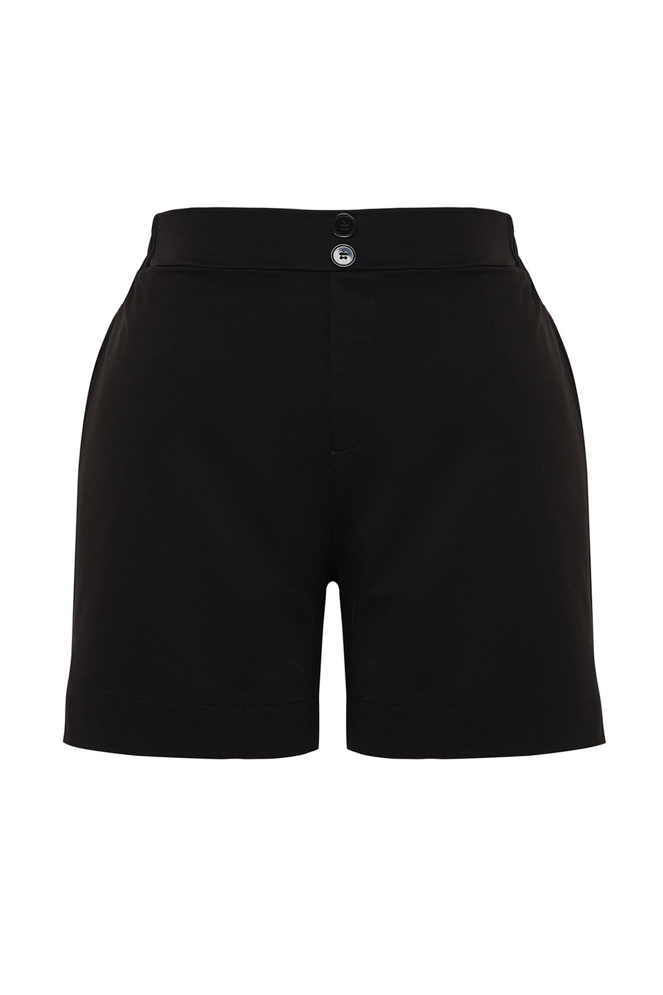 Button Detailed 100% Cotton Knit Plus Size Shorts & Bermuda TBBSS24AP00020